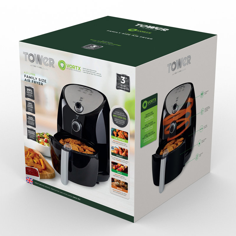 Tower T17021 Family Size Air Fryer with Rapid Air Circulation, 60Minute Timer, 4.3 Litre, 1500W